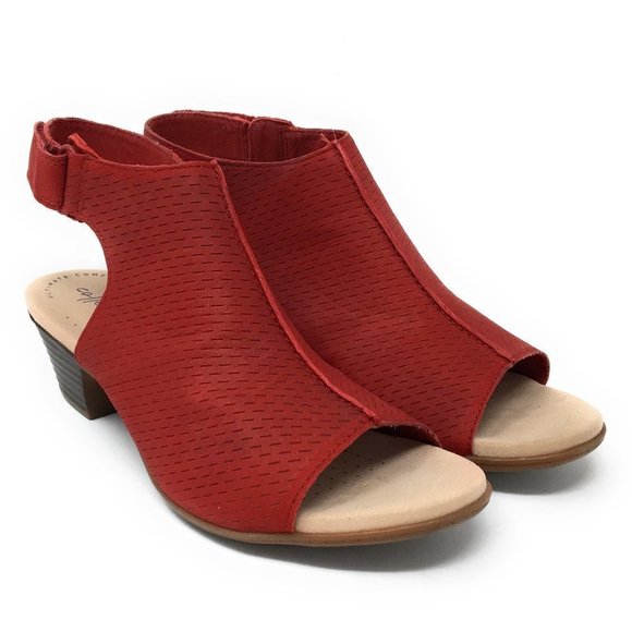 Clarks | Shoes | Clarks Leather Heeled Sandals Valarie James Red 7w |  Poshmark
